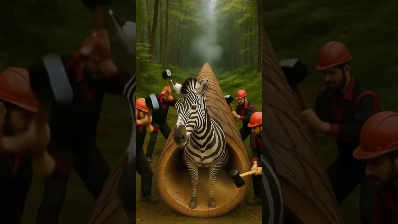 rescue zebra from giant log 