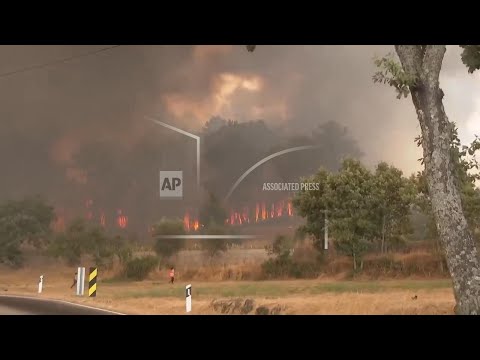 Firefighters and local residents battle wildfires in Portugal