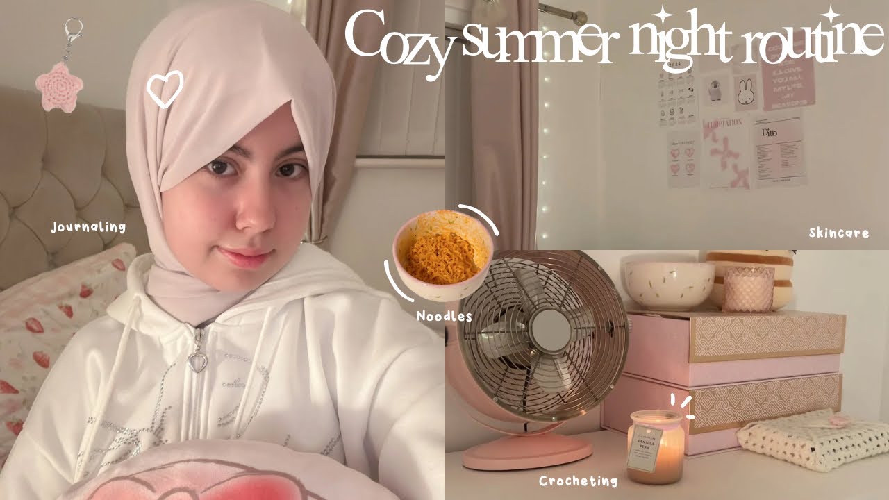 Cozy summer night routine 🌙🕯️Crocheting, journaling, noodles, reading, skincare etc…