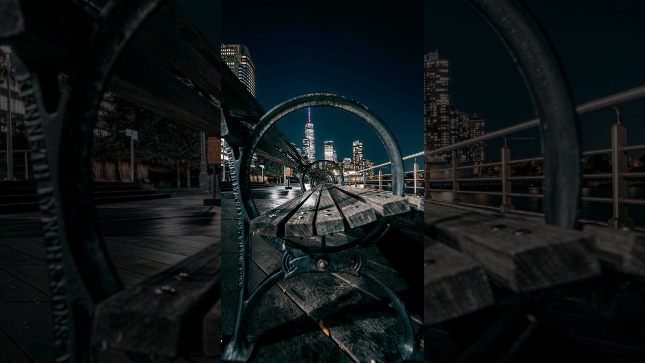 View of World Trade Center through the bench 