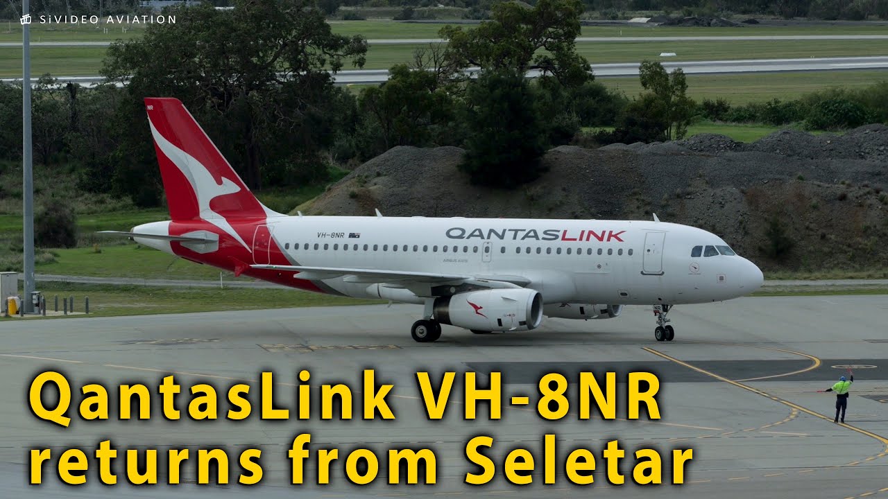 QantasLink (VH-8NR) arrives from maintenance at Seletar on RW24 and parks at stand 161.