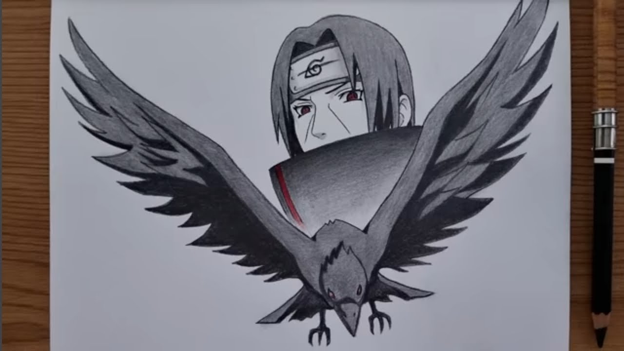 How to draw Itachi Uchiha with crow drawing tutorial step by step DemonLine Art 🎨🎭