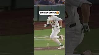 Jake Burger dropped to the ground to avoid being hit by the throw 🍔⬇️ #baseball