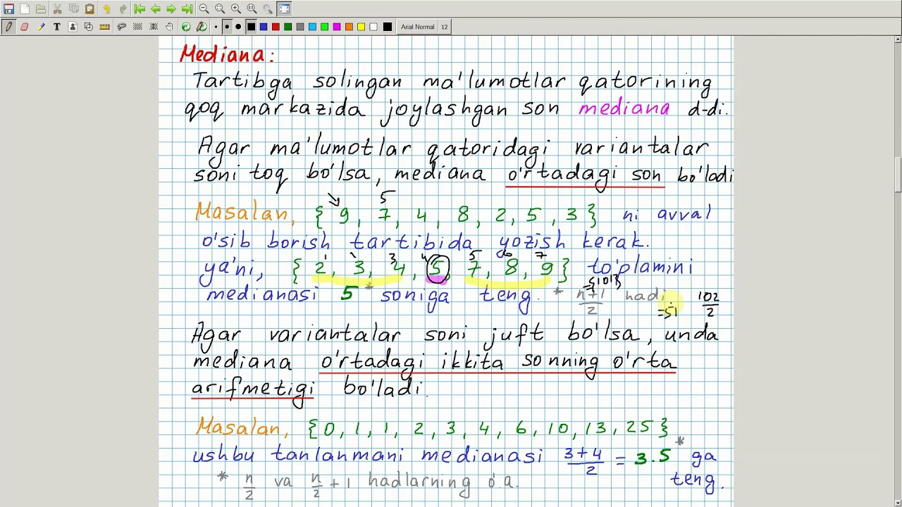 O'rta qiymat, moda va mediana. Alebra 11-sinf. 44-dars