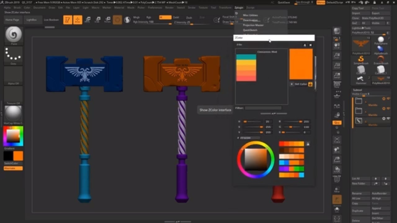 color palette in zbrush