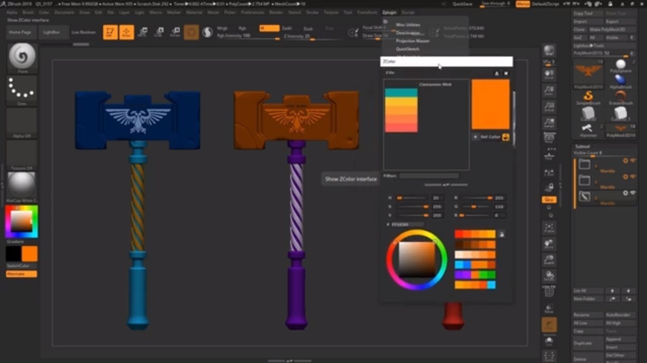 ZColor Plugin Crea tus propias paletas de color en Zbrush 2019 YouTube