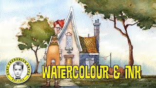 Creating a character in watercolour and ink.