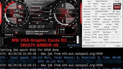 MSI VGA Graphic Cards RX 580|570 ARMOR 4G 28-30Mh/s Bios Mod Ethereum