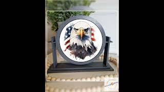 Bald Eagle In Front Of American Flag | Round Interchangeable Frame And/or