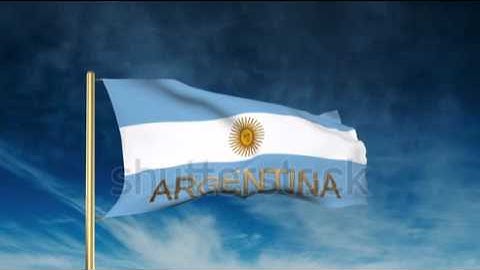 Argentina flag slider style with title. Waving in the wind with cloud background animation Stock