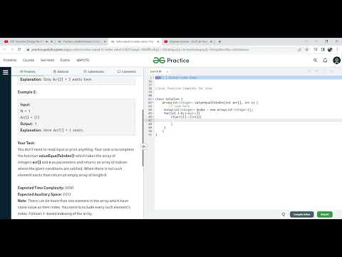 GFG - Value equal to index value using Java