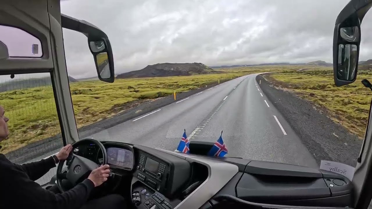 POV driving through moss fields -Iceland