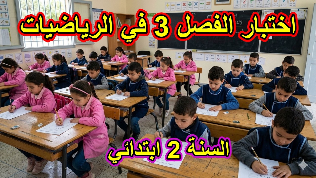 اختبار الفصل 3 في الرياضيات للسنة الثانية ابتدائي