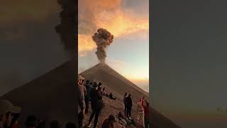 Smoke Rises from Volcano with Stunning Cirrus Clouds at Sunset