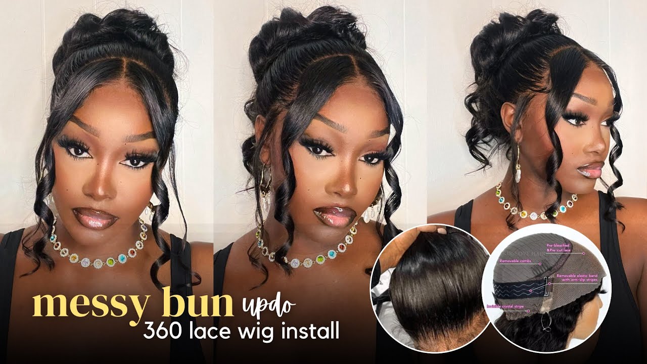 Messy Bun Updo on 360 Lace Frontal Wig with Adjustable Invisible Strap ft. Kisslove Hair