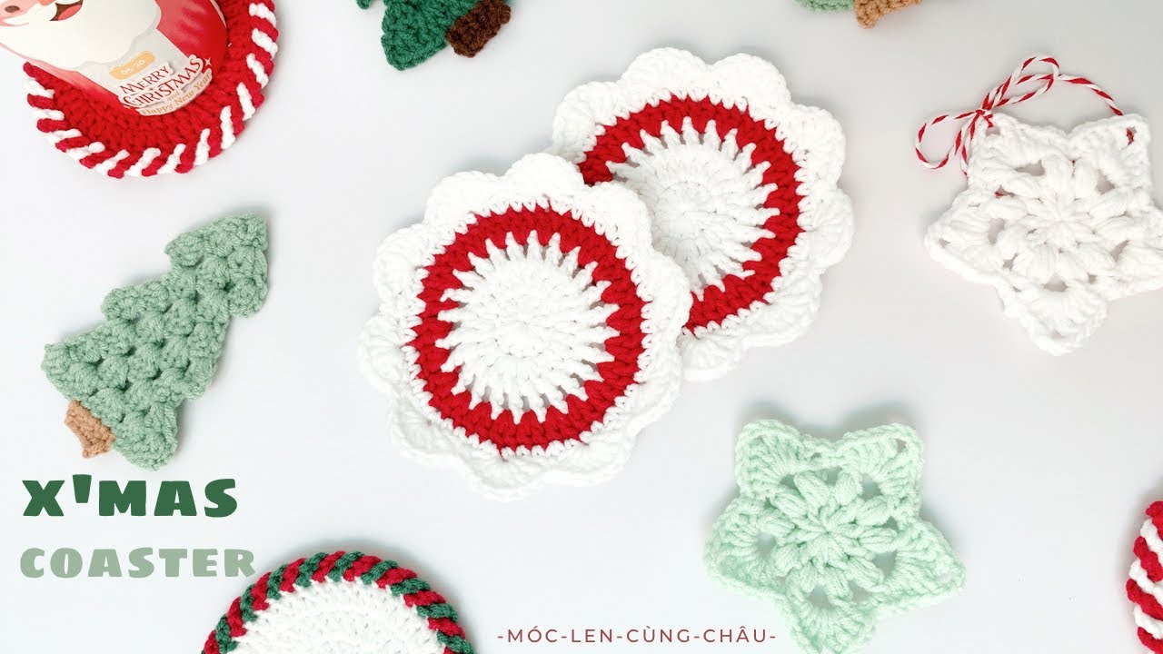 DIY CROCHET COASTER | CHRISTMAS SERIES | Hướng dẫn móc tấm lót ly phụ kiện Noel | Châu Crochet #53