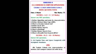 BCA Semester-II: Most Expected Data Structures Using C Model Paper!