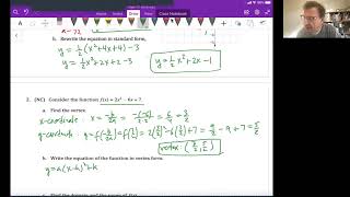 Math 10 Adv Unit 4 Video 5: Quadratic Functions classwork problems 1 - 7 (Section 4.2)