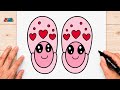 How to Draw Cute Slippers ???? | Easy Kawaii Drawing for Kids & Beginners