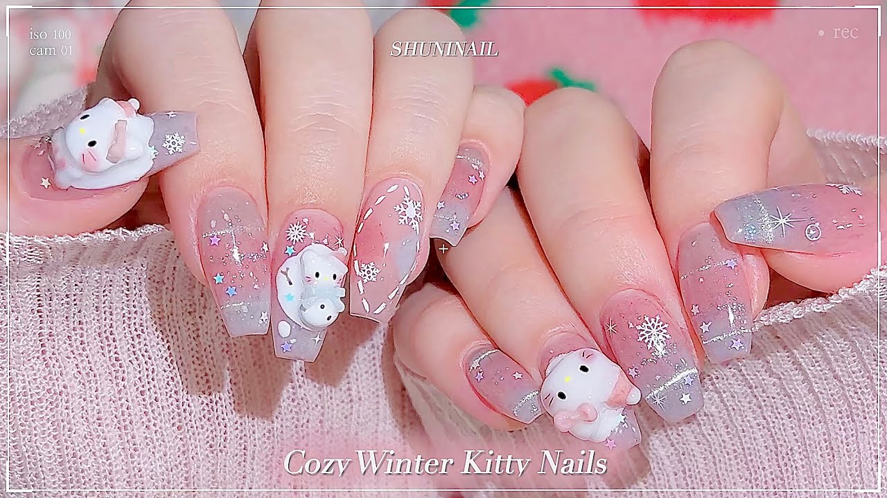 sub) Уютная зима, кошачий маникюр! ❄️🎀/🇰🇷Корейский маникюр / Создание кошечки с помощью геля Embo!