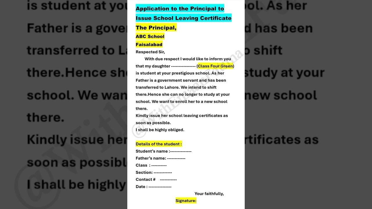 Application for school leaving certificate in english