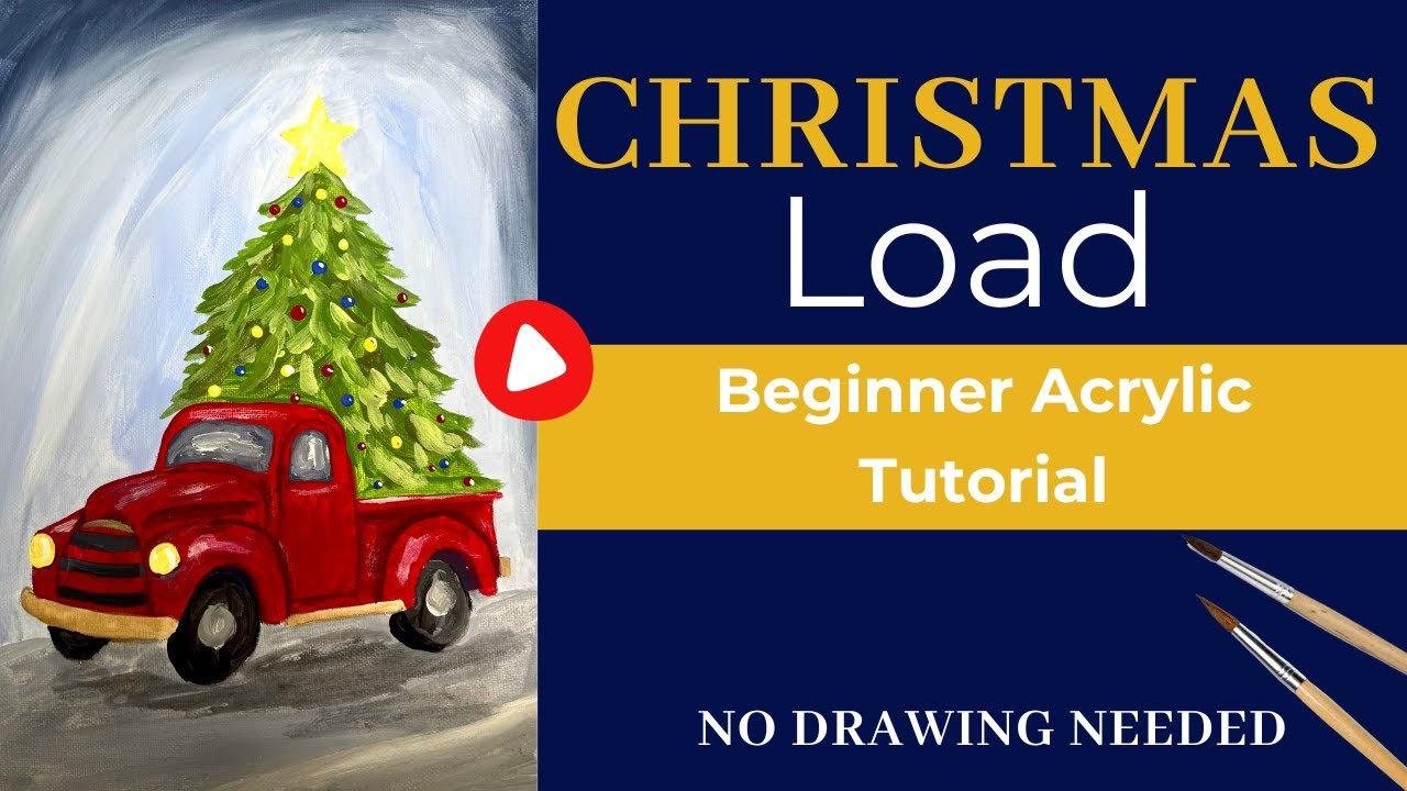Paint a Red Truck with Christmas Tree | Easy Beginner Acrylic Painting Tutorial (No Drawing Needed!)