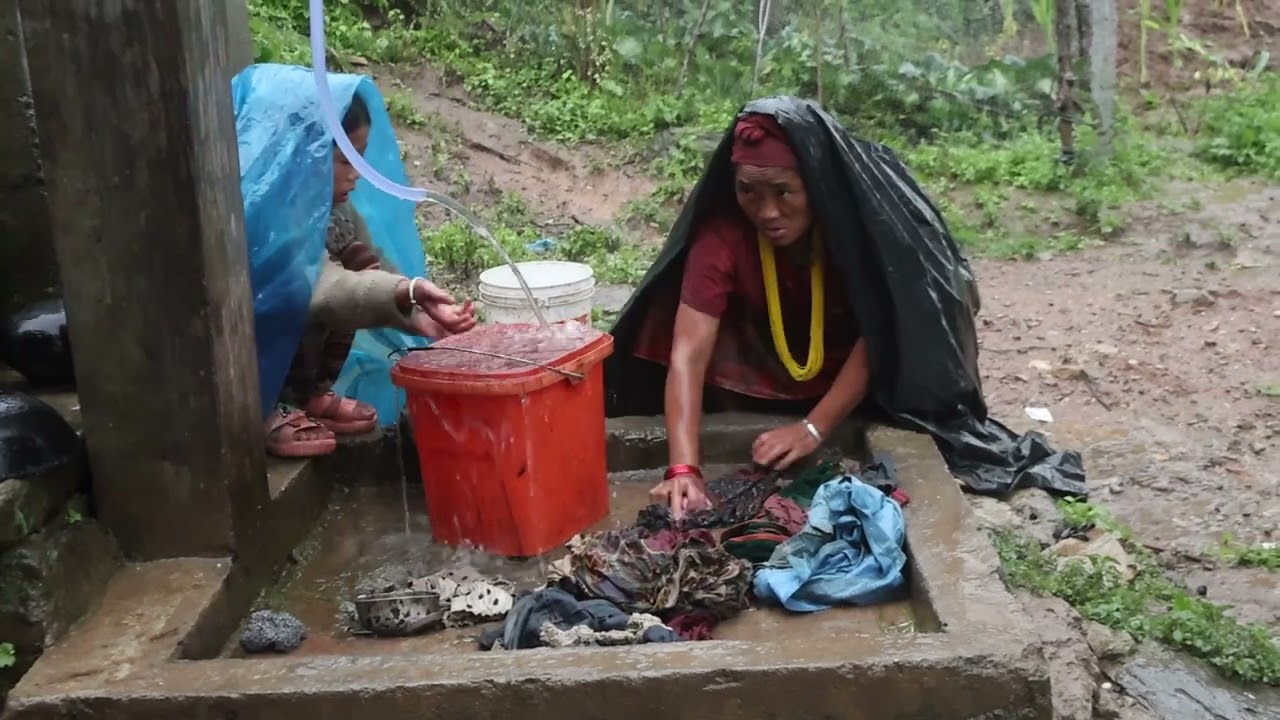 Washing technology of cloths in the rainy season || Village life