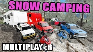 FARMING SIMULATOR 2017 | WINTER CAMPING OUT IN THE WOODS + 2 TOY HAULER & SNOWMOBILES | MULTIPLAYER