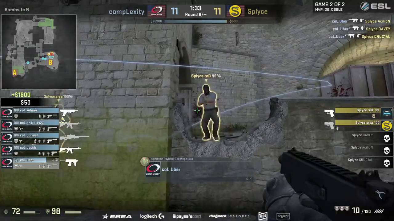 CS: GO MP9 Anti-Eco Ace by compLexity Uber vs Splyce on de_cbble (ESL Pro League)