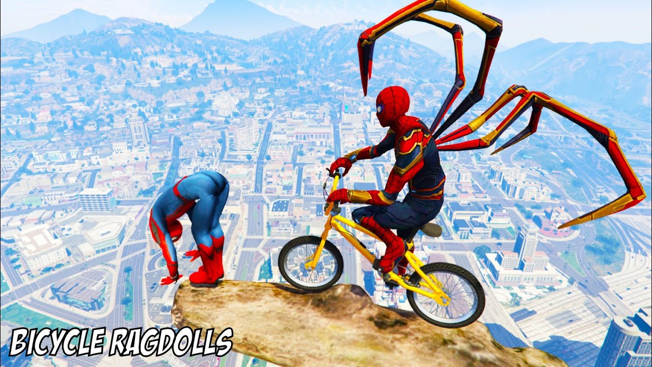 Gta 5 Iron Spiderman Crash/Jumps & Fails With Bicycle Gta 5 Iron