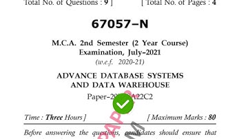 Mdu MCA 2nd Sem Advance Database System Question Paper 2021