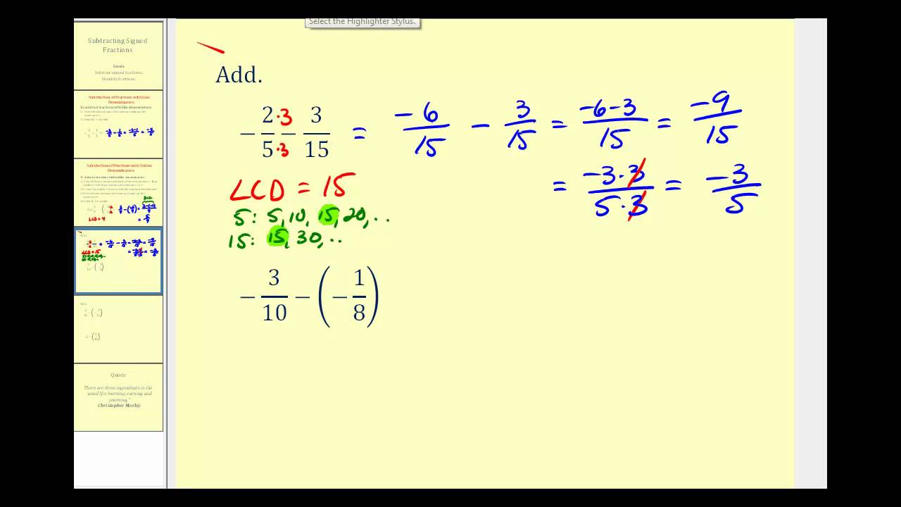 subtracting-signed-fractions-youtube