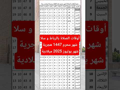 أوقات الصلاة بالرباط و سلا شهر محرم 1447 شهر يوليوز 2025