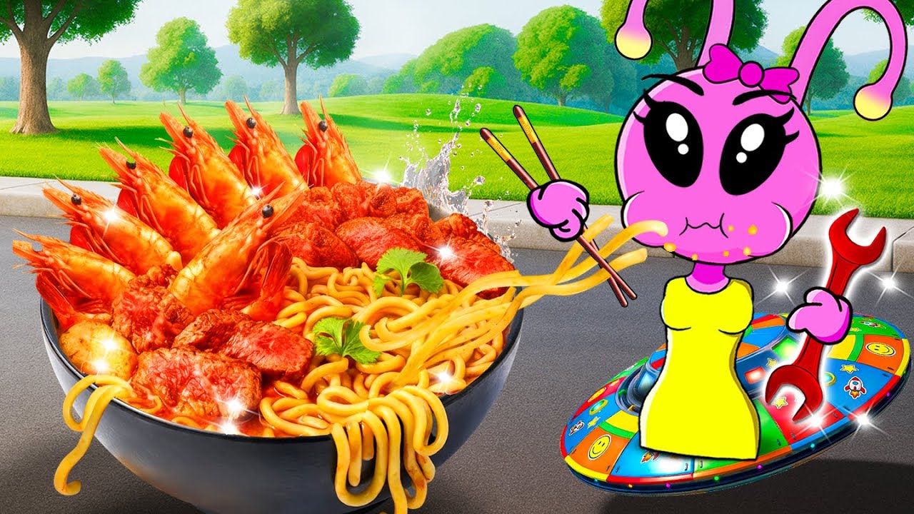 🛸 La EXTRATERRESTRE PINKI disfrutó de una comida maravillosa! 🍜 | Sprunki in Real Life Español