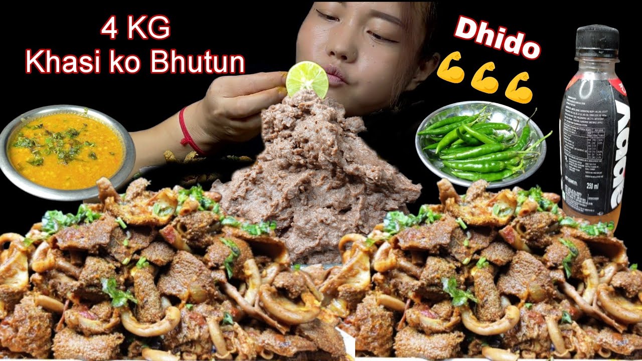 Eating Spicy 4 kg Mutton Boti With Kodo Ko Dhido💪 | King Chilli🌶️ Eating Show खसी को भुटान संग ढिँडो