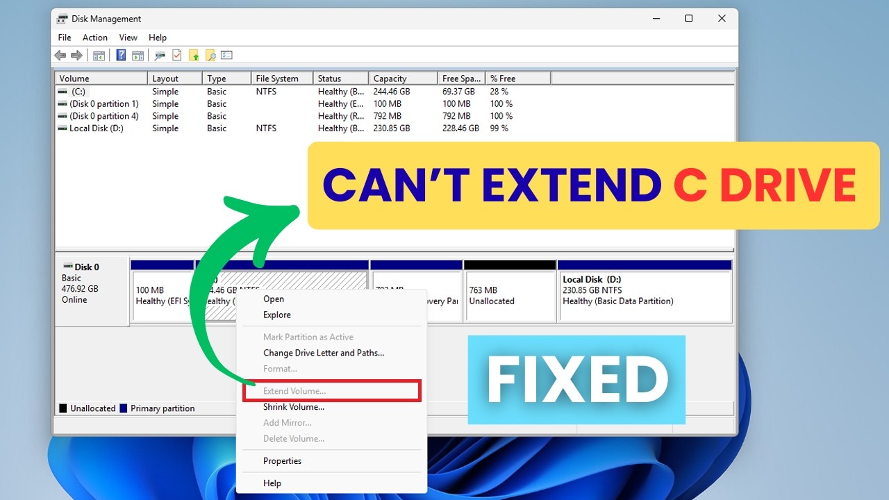 Can't Extend C Drive with Unallocated Space in Windows 11/ 10 (2026-Fix ...
