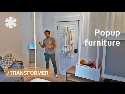 Transformer furniture hidden on ceiling deploys by command