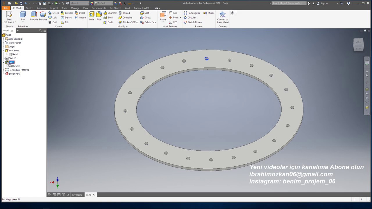 inventor path array elips sıralı delik delme ipt. iam. idw. - YouTube