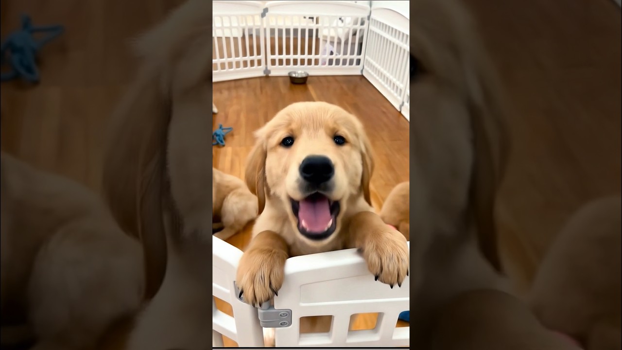 cute golden retriever puppy barking 
