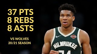 Giannis Antetokounmpo 37 Pts 8 Rebs 8 Asts 2 Stls 2 Blks Highlights vs Wolves | NBA 20/21 Season