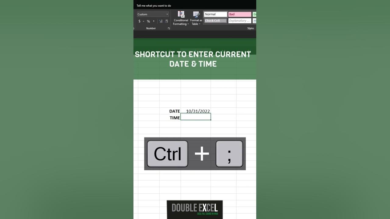 Excel shortcut for date and time exceltips exceltutorial excelworld