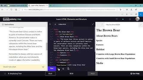HTML Codecademy part 4 (Displaying Text & Styling Text)- read aloud- from microsoft edge browser