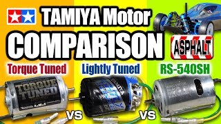 TAMIYA Brushed Motor Comparison(TORQUE & LIGHTLY Tuned, RS-540SH) ASPHALT ver. TT-02B Neo Scorcher