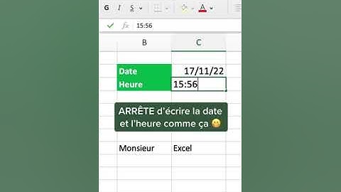 Raccourci date et heure sur Excel
