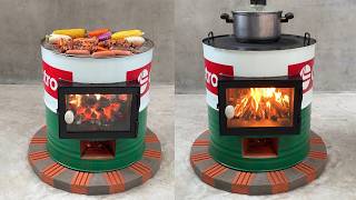 How to make a wood burning stove from red bricks and iron drums