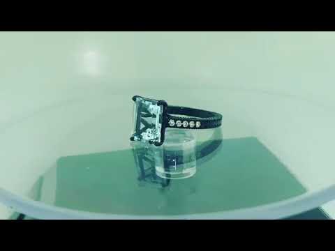 3 Carat Emerald Cut Large Aquamarine Engagement Ring, Anniversary Ring 14k Black Gold Vintage Style Unique Handmade