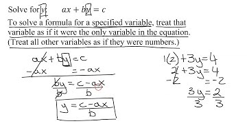Solve Literal Equation (Formula) - Solve ax+by=c for y.