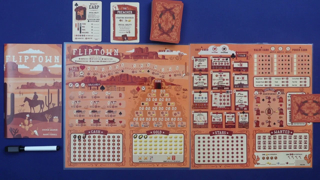Let's Play Fliptown / A Wild West Flip and Write Adventure / Solitaire / w/Cowbot and Class variants