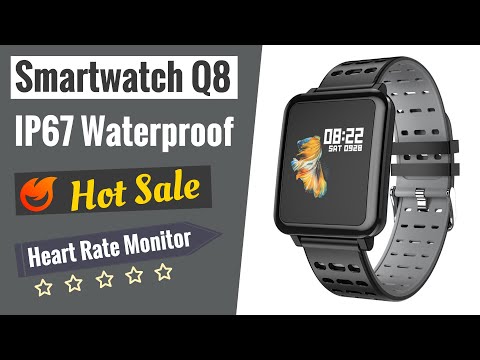 Q8 Android Smartwatch IP67 Waterproof Device, Bluetooth Heart Rate Monitor, Color Display