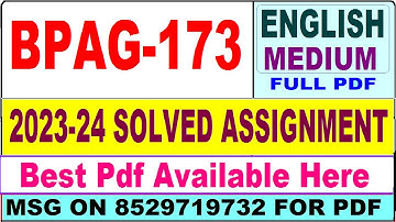 BPAG 173 solved assignment 2023-24 || bpag 173 solved assignment 2024 in English || bpag 173 english